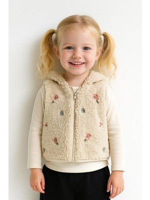 Ürünya Kız Çocuk Welsoft Çiçek Nakışlı Yelek