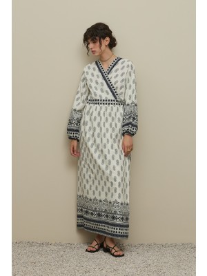 Fahhar Şal Desen Kimono Elbise Siyah