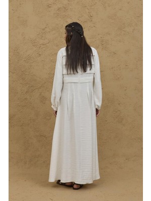 Fahhar Önü Geniş Nervürlü Elbise Naturel
