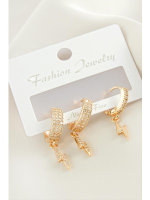 SiHako 3 Adet Şimşek Zirkon Taşlı Küpe