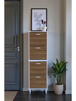 Eliusta Elenio 52 cm Genişlik Ceviz Renk Ayaklı 4 Kapaklı Ayakkabılık 52X168X26 cm Ayakkabılık