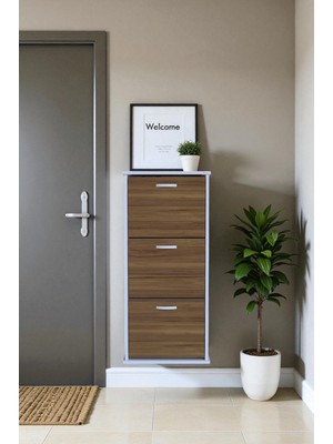 Eliusta Soren 3 Düşer Kapaklı 52 cm Ceviz Ayakkabılık 52X114X26 cm Asma 6 Bölmeli Ayakkabılık