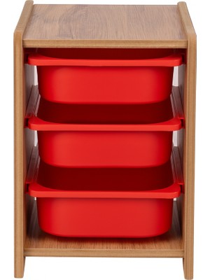 Bees Store 18MM Mdf Ceviz Çocuk Odası Dolabı, Kırmızı Çekmeceli 3’lü Düzenleyici Ünitesi 35X45X60