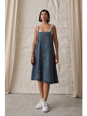 Kolleksa Mavi Askı Aparatlı Kot Elbise