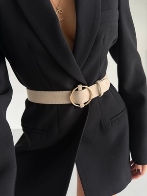 Fiori Bej Süet Halka Gold Tokalı Kadın Pantolon Kemeri Ceket Kemeri Elbise Kemeri Gömlek Kemeri