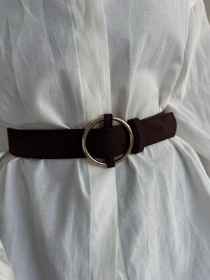 Fiori Kahve Süet Halka Gold Tokalı Kadın Pantolon Kemeri Ceket Kemeri Elbise Kemeri Gömlek Kemeri