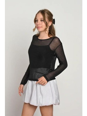 Loco Loco File Simli Kız 2'li Bluz - Siyah