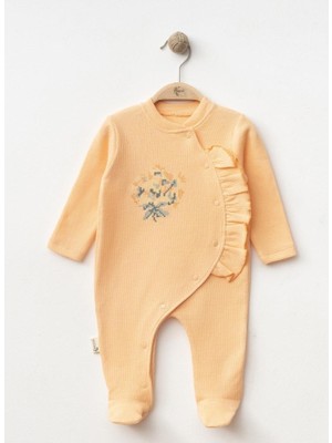 Bellamio Kids Kanaviçe Nakışlı Kız Bebek Somon Yandan Çıtcıtlı Tulum
