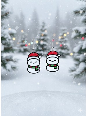 3D Baskı Sevimli Kardan Adam Küpesi Yılbaşı Özel