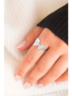 Trend Collection Elegance Çift Kelebek Motifli Işıltılı Kadın Yüzük