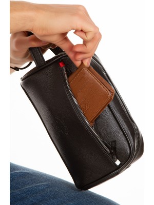 Özbience Şık Siyah Erkek Deri Kozmetik ve Seyahat Çantası, Günlük Bakım Için