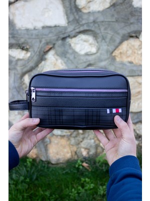 Özbience Yatay Su Geçirmez Günlük Kozmetik ve Makyaj Çantası, Unisex Siyah