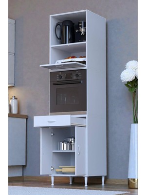 Eliusta Fayora Özel Boyut Fırın Dolabı 3 Kapaklı Çekmeceli 60X239,7X56 cm Beyaz Boy Dolap