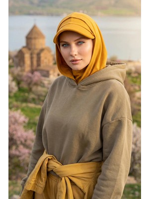 Aisha's Design Siperlik ve Kapatıcı Özellikli Penye Kadın Hazır Bone,B-88P,Hardal