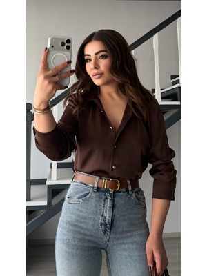 Oslove Acı Kahve Saten Gömlek