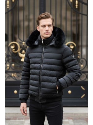 Movento Erkek Kürk Kapüşonlu Şişme Mont