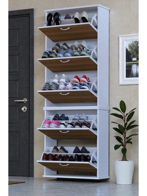 Eliusta Sho Beş Düşer Kapaklı Ayakkabılık Ceviz Renk 72 cm Asma 72X193X26 cm Ayakkabılık