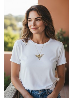 BURADABULDUN Altın Renk Taşlı Kuş Figürlü Zarif Kolye