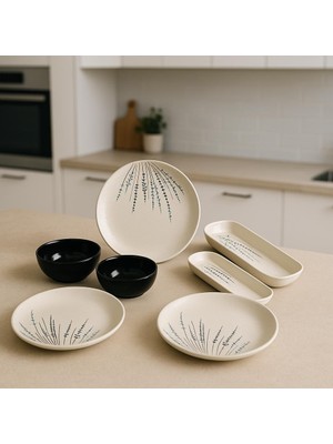 Özgün Kitchen Home Seramık 3 Kısılık Pamuk Çiçeği 7 Parca Seramık Yılbası Hedıyelık Kahvaltı Takımı