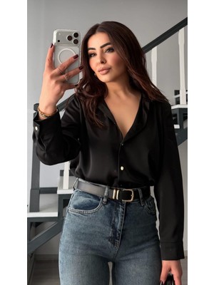 Oslove Siyah Saten Gömlek