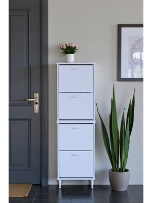 Eliusta Elenio 52 cm Genişlik Beyaz Renk Ayaklı 4 Kapaklı Ayakkabılık 52X168X26 cm Ayakkabılık