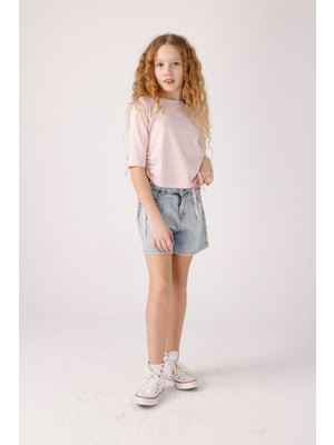 Jena by Miniks Jena Taşlı Yanı Büzgü Kız Bluz - Pembe