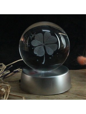 Özbience Dört Yapraklı Yonca Tasarımlı Metal Ayaklı 3D Cam Küre