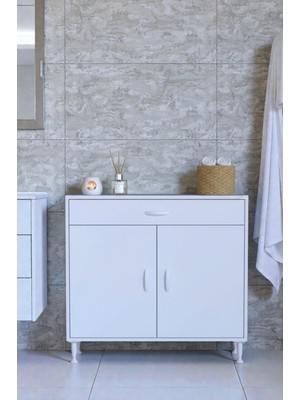 Eliusta Rose 100 cm Beyaz 1 Çekmeceli Banyo Mutfak Dolabı 4 Bölmeli 3 Raflı Çok Amaçlı Dolap 100X88X32,5 cm