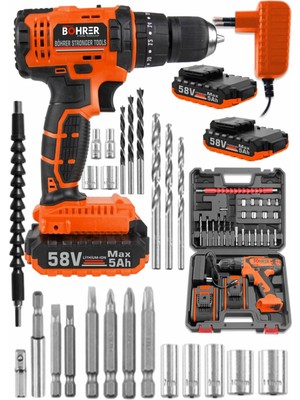 58V Pro Hummer Çift Akülü Yüksek Tork Matkap Seti + Vidalama Şarjı