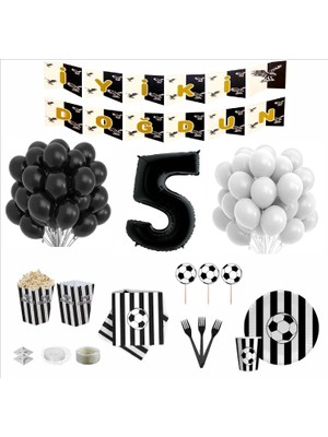 Zenviva 5 Yaş  Beşiktaş Taraftar Siyah Beyaz 24 Kişilik  Doğum Günü Seti