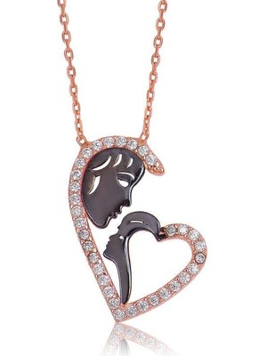 Özcömert Silver Gümüş Kalpli Anne Çocuk Kolyesi