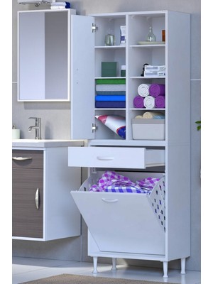 Eliusta Rule Sepetli Banyo/mutfak Dolabı 55 cm Genişliğe Sahip 55X171X32,5 cm  Bir Sepetli Beyaz Dolap