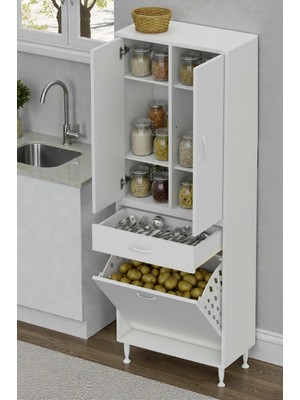 Eliusta Wall Beyaz Banyo Dolabı 55 cm Tek Göz Bölmeli Sepet 55X171X32,5 cm 4 Raflı Mutfak/banyo Dolabı