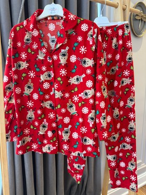 Babyaden Geyikli Yeni Yıl Noel Yılbaşı Pijama Partisi Pamuklu Unisex Kız Erkek Çocuk Pijama Takımı