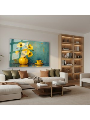 Tablonhazır Yatay Cam Tablo Salon Duvar Tablosu Yatay Cam Saricicekvefincan Yeni Ev Hediyesi Ofis Tablosu