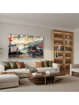 Tablonhazır Yatay Cam Tablo Salon Duvar Tablosu Yatay Cam Japon Klasik Manzara Yeni Ev Hediyesi Ofis Tablosu