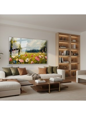 Tablonhazır Yatay Cam Tablo Salon Duvar Tablosu Yatay Cam CICEKBAHCESI66 Yeni Ev Hediyesi Ofis Tablosu