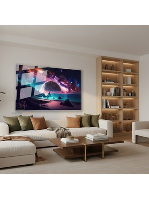 Tablonhazır Yatay Cam Tablo Salon Duvar Tablosu Yatay Cam Evren Gezegenler Yeni Ev Hediyesi Ofis Tablosu