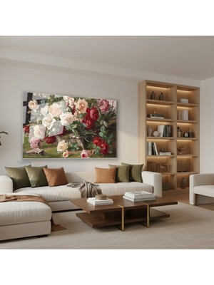 Tablonhazır Yatay Cam Tablo Salon Duvar Tablosu Yatay Cam Pembe Kirmizi Guller Yeni Ev Hediyesi Ofis Tablosu