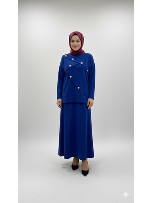 Ribana Classic Kadın Dokuma Kumaş Düğme Detaylı Uzun Etekli Tesettür Takım