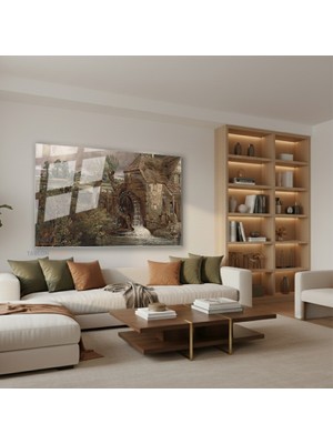 Tablonhazır Yatay Cam Tablo Salon Duvar Tablosu Yatay Cam Vintagekirsalmanzarasi2 Yeni Ev Hediyesi Ofis Tablosu