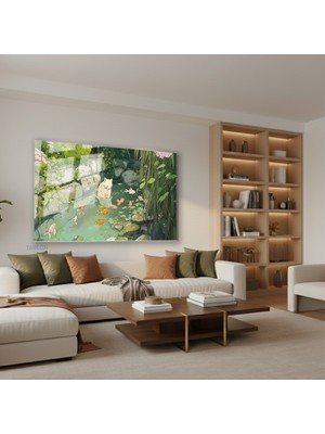 Tablonhazır Yatay Cam Tablo Salon Duvar Tablosu Sevimli Beyaz Kedi Yeni Ev Hediyesi Ofis Tablosu