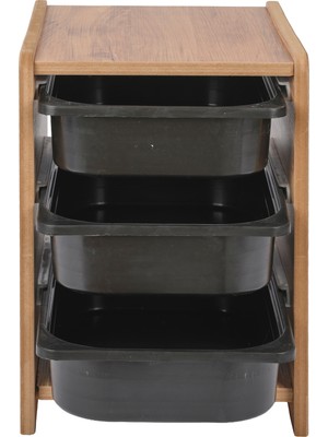 Bees Store 18MM Mdf Ceviz Çocuk Odası Dolabı, Siyah Çekmeceli 3’lü Düzenleyici Ünitesi 35X45X60
