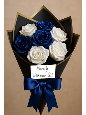 Özbience 7'li Lacivert-Beyaz Solmayan Gül Buketi, Sevgili ve Anne Hediye