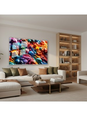 Tablonhazır Yatay Cam Tablo Salon Duvar Tablosu Yatay Cam Soyutrenksanati6 Yeni Ev Hediyesi Ofis Tablosu