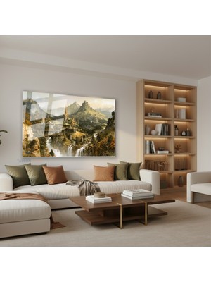 Tablonhazır Yatay Cam Tablo Salon Duvar Tablosu Yatay Cam Rivendell Lotr 3 Yeni Ev Hediyesi Ofis Tablosu