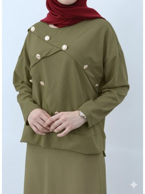 Ribana Classic Kadın Dokuma Kumaş Düğme Detaylı Uzun Etekli Tesettür Takım