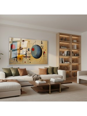 Tablonhazır Yatay Cam Tablo Salon Duvar Tablosu Yatay Cam Geometrik Soyut Yeni Ev Hediyesi Ofis Tablosu