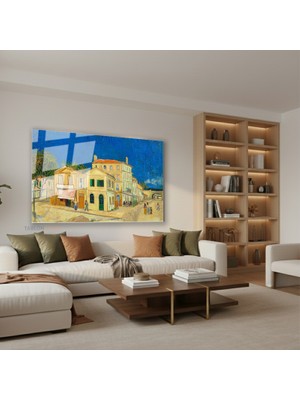 Tablonhazır Yatay Cam Tablo Salon Duvar Tablosu Yatay Cam Klasik Ressam Kasaba Yeni Ev Hediyesi Ofis Tablosu