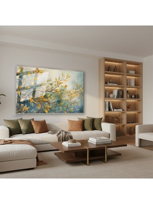 Tablonhazır Yatay Cam Tablo Salon Duvar Tablosu Yatay Cam Dallaryapraklar Yeni Ev Hediyesi Ofis Tablosu